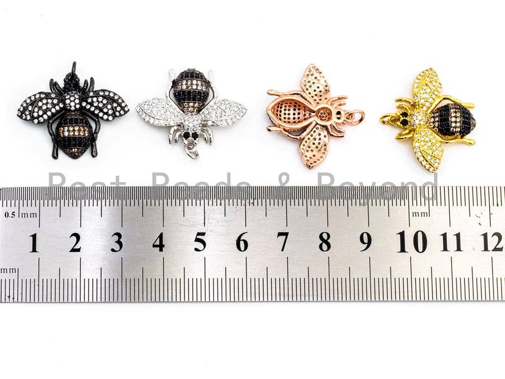 Bumble BEE Charm, CZ Micro Pave Inspired Insect Charm, Cubic Zirconia Pave Pendant,Gold/Rose Gold/Silver/Black, 22x28mm,SKU#F436