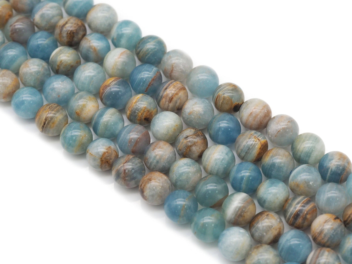 Genuine Blue Brown Calcite Round Smooth Beads, Sku#U1368