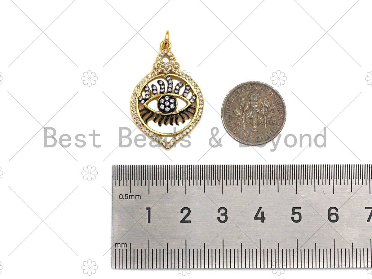 Dual CZ Micro Pave Evil Eye Charm, Sku#L515