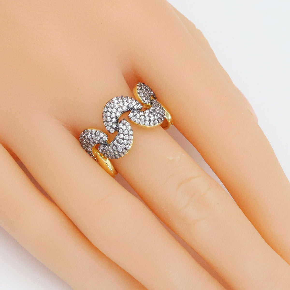 CZ Dual Color Cresent Moon Wave Line Ring, Sku#LX547