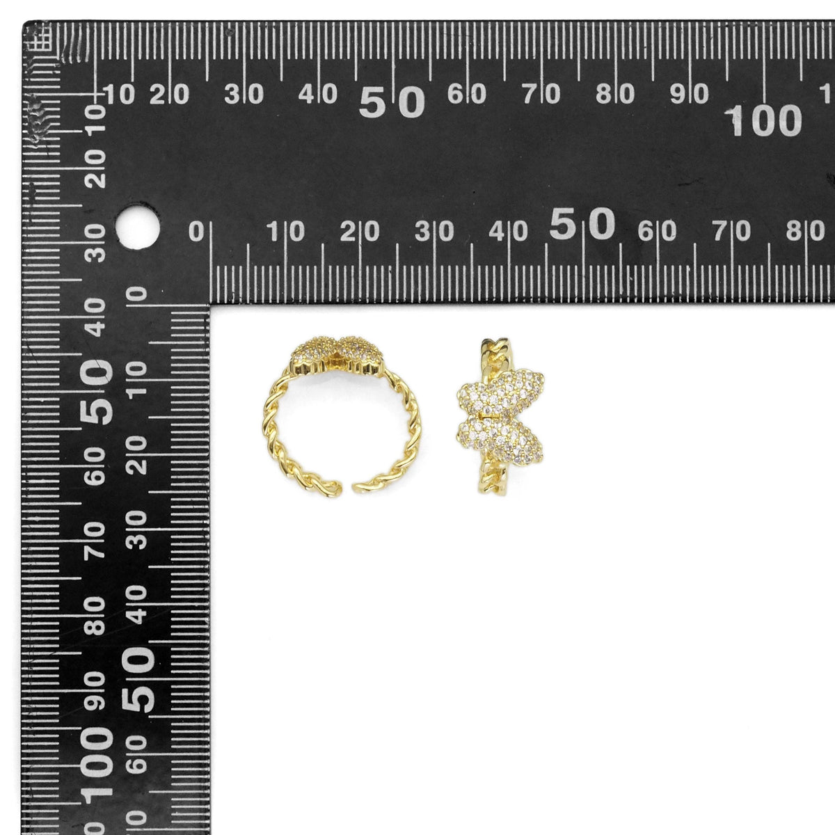 Gold Clear CZ Puffy Butterfly Adjustable Ring, Sku#LK875