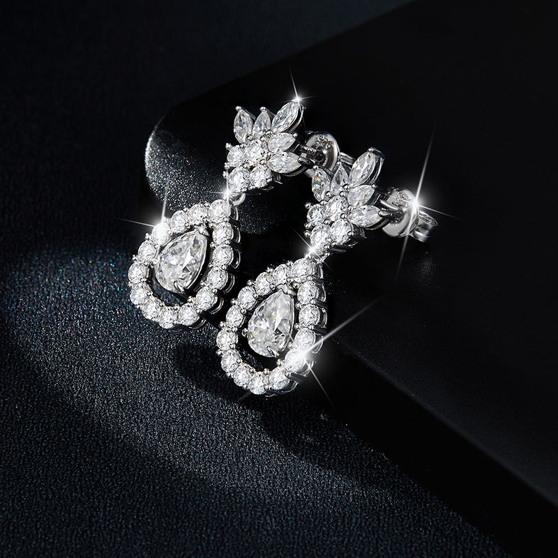 S925 Sterling Silver Pear Cut Moissanite Dangle Earrings 5x7mm Teardrop Cluster Earrings With GRA Certificate Platinum Plated Jewelry Gift Box Set