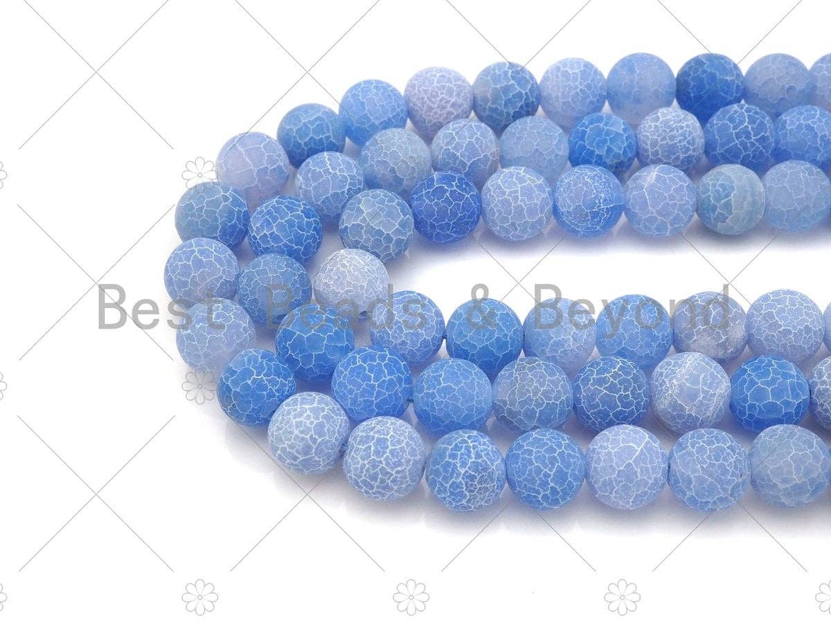 High Quality Natural Blue Matt Fire Agate, Matte Cracked Round 6mm/8mm/10mm/12mm Fire Agate, 15.5" Full Strand, sku#UA147