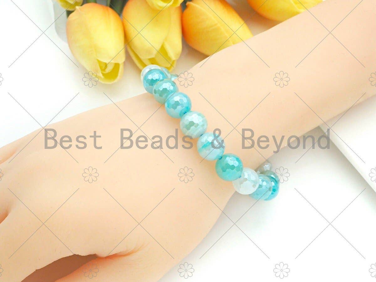 Mystic Aqua Blue Banded Agate Stretchy Bracelet, u1100