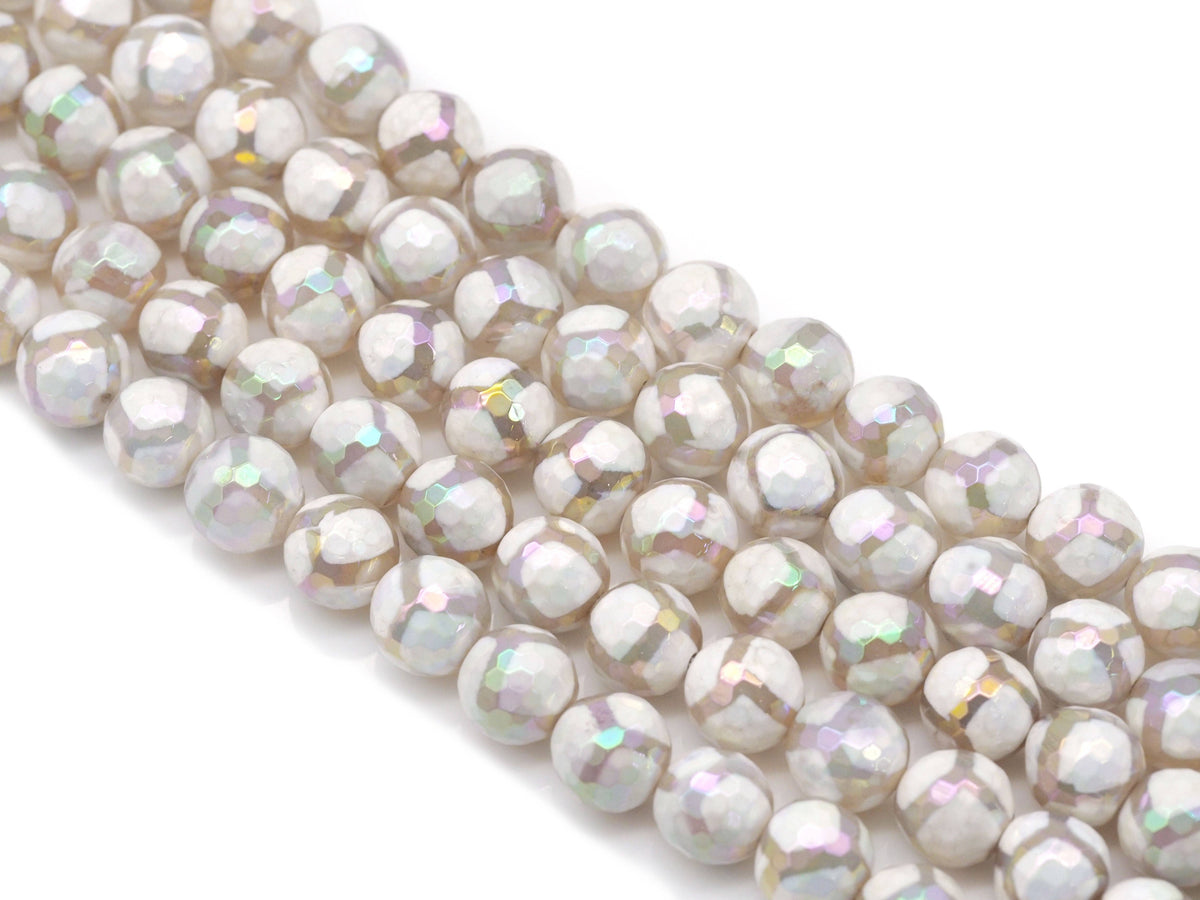 AB Mystic White Tibetan Agate Football Round Beads, 8mm/10m/12mm, Sku#UA240