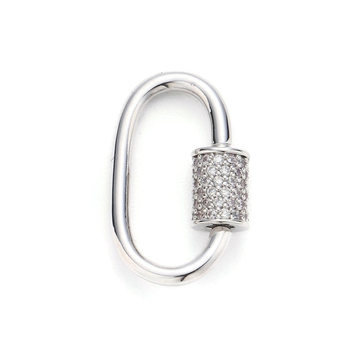 1pc Carabiner Screw Clasp, Screw Clasp Oval, Interlocking Oval Clasp, Pave Oval Shaped Clasps, Gold and Silver Color Option