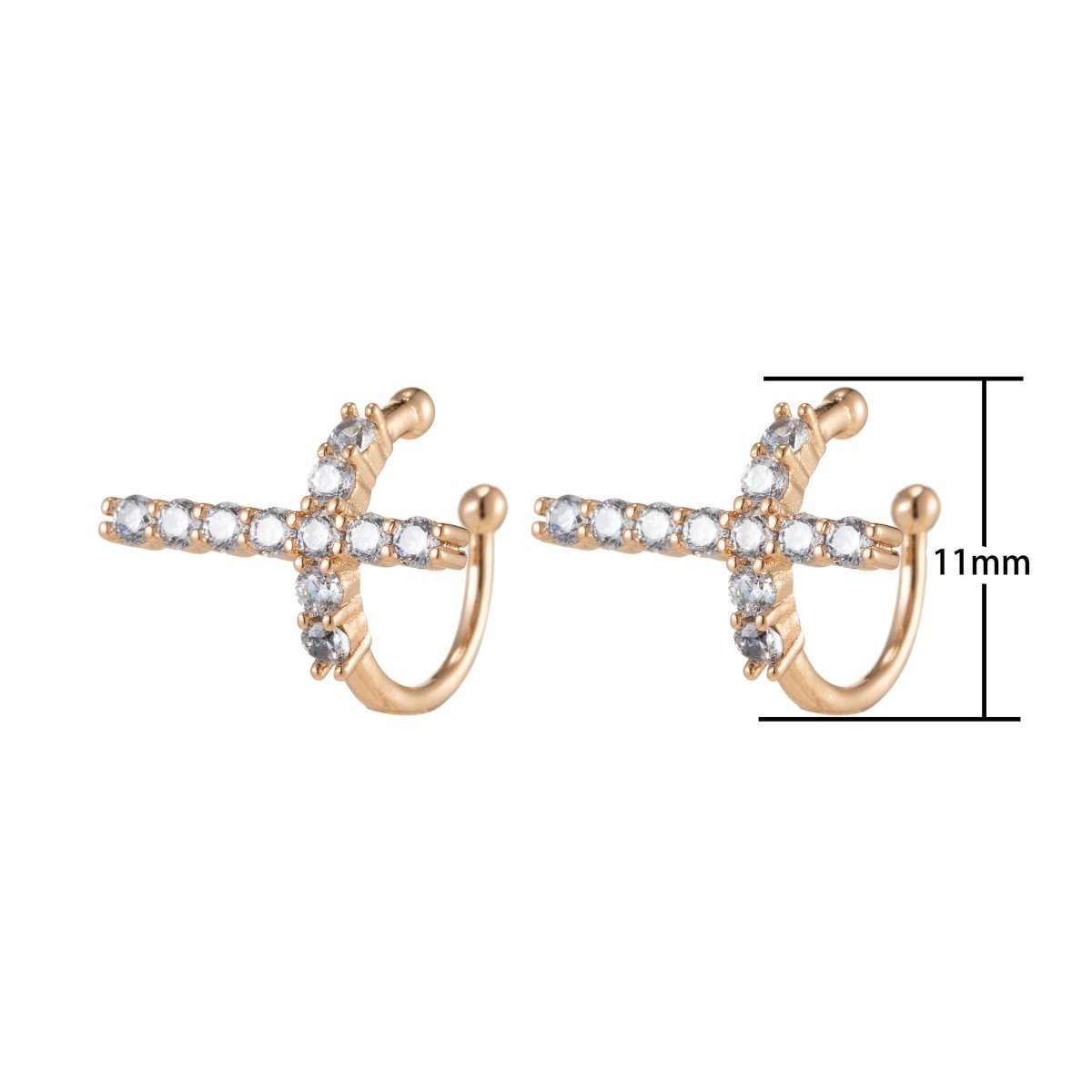 1x Dainty Cross Ear Cuffs for Non Pierced Ears Micro Pave Crystal Gold Clip on Conch Cuff Earrings for Women Girls AI-048