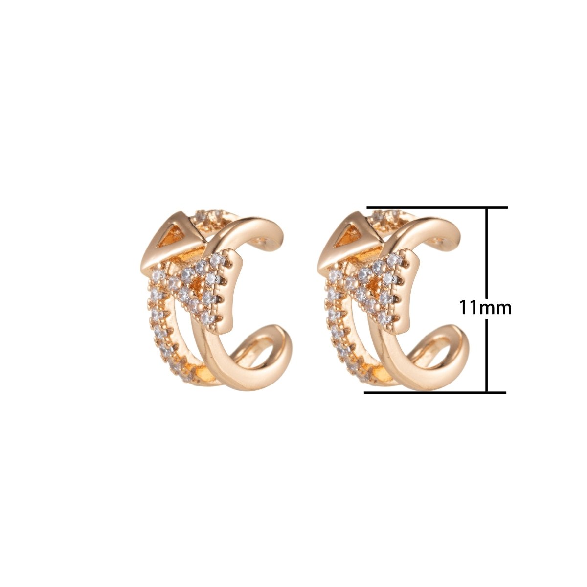 18K Gold Filled Micro Paved CZ Triangle Ear Cuff Earrings | AI055