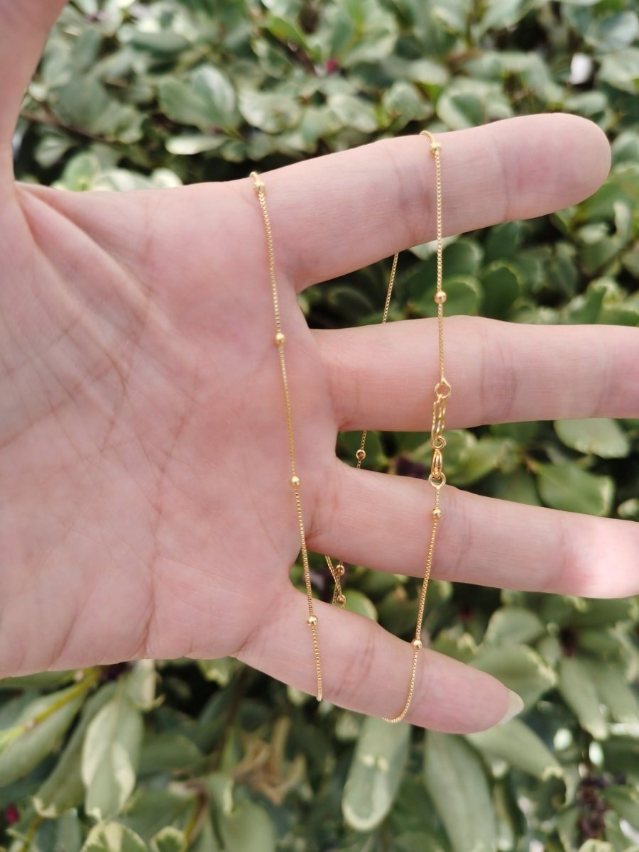 20 Inch Satellite Chain Gold Dainty Necklace Ready to Wear for Jewelry Making w/ Clasp Ball Beaded Chain WA-207