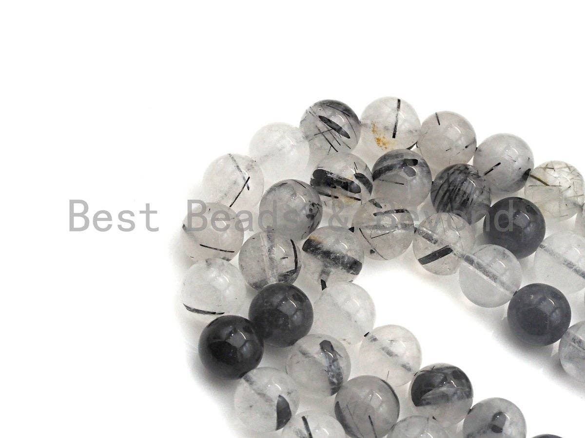 Quality Natural Tourmalinated Quartz , 6mm/8mm/10mm Round Smooth Beads, Natural Quartz, 15.5" Full Strand, sku#U687