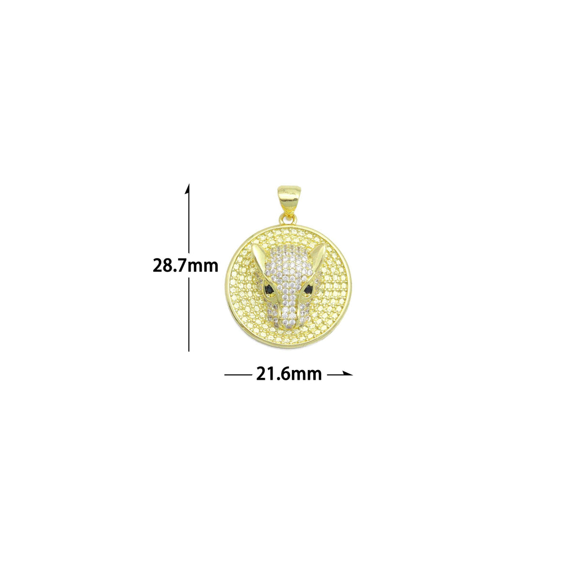 Clear CZ Gold Leopard Head Round Coin Charm Pendant,Sku#LX863