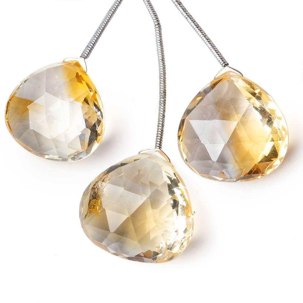 22x22, 22x23, 24x25mm Citrine faceted heart focal Bead Set of 3