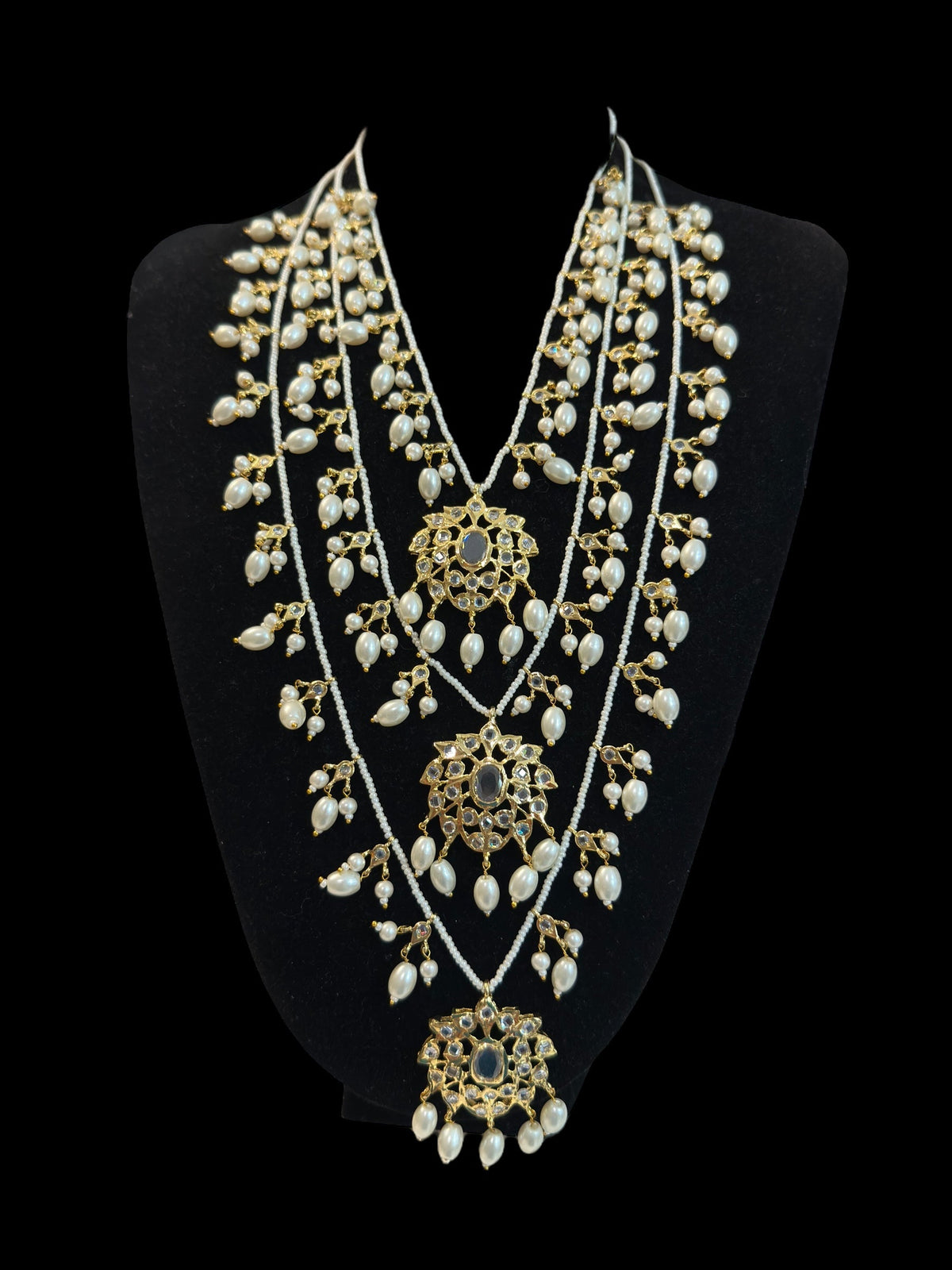 SAT104 Farmana three layer Hyderabadi necklace in pearls ( READY TO SHIP )