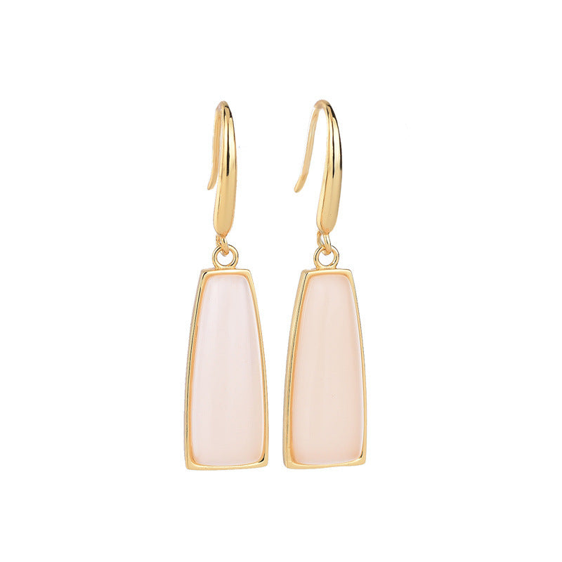 Gold White Jade Long Temperament Eardrops Fairy Earrings