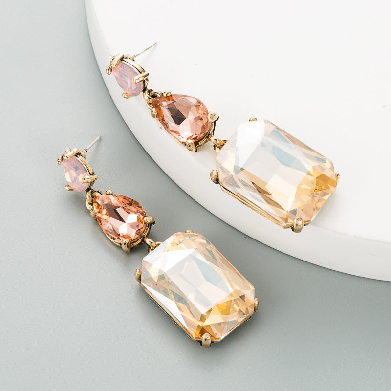 Sier Needle Stylish Colored Diamond Series Geometric Big Rhinestone Simple Earrings