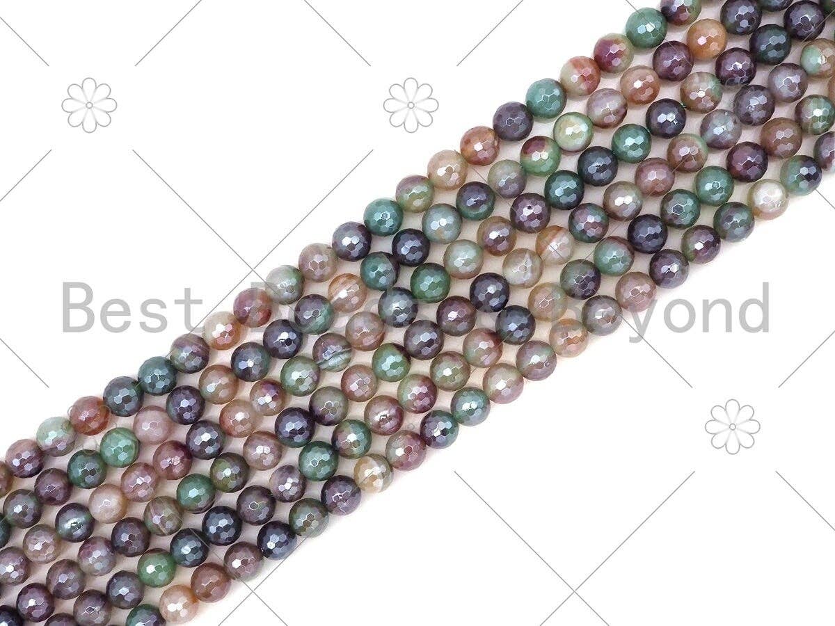Mystic Natural Green Brown Agate Round Faceted Beads, 6mm/8mm/10mm/12mm Natural Agate Beads, 15.5'' Full Strand, Sku#UA225