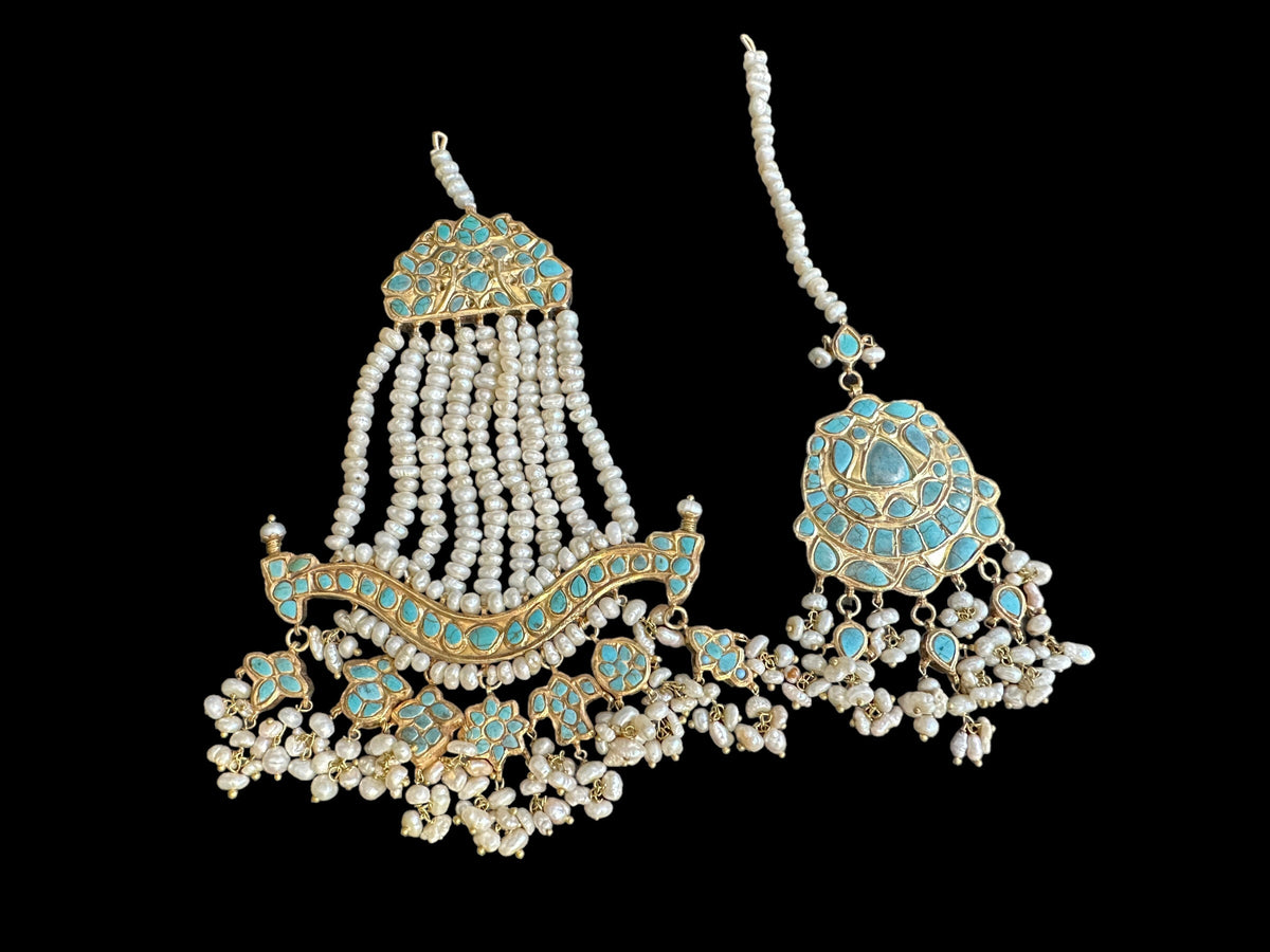 JTK9 Anuja jhoomar tika in feroza/ turquoise ( READY TO SHIP )