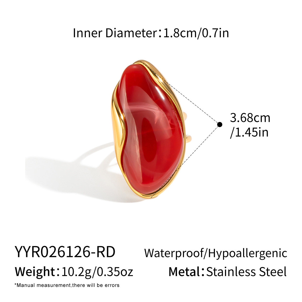 Womens Stainless Steel Resin Open-End Ring
