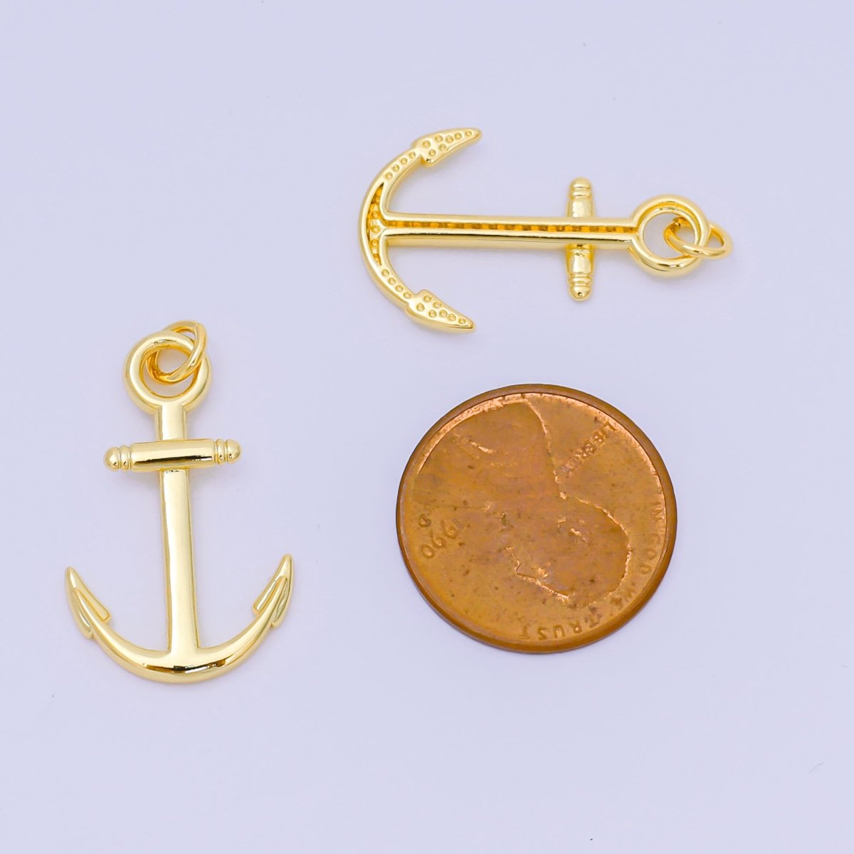 24K Gold Filled 24mm Minimalist Sea Drift Ship Anchor Charm | AH644