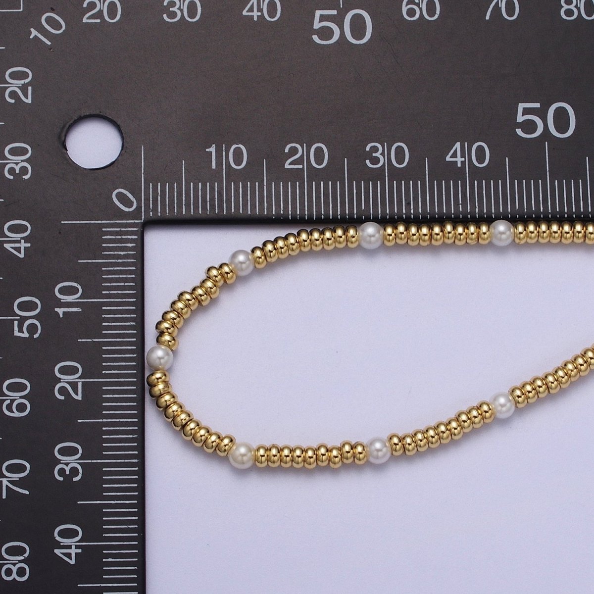 24K Gold Filled 3mm Spacer Bead Shell Pearl 16 Inch Choker Necklace | WA-1281 Clearance Pricing