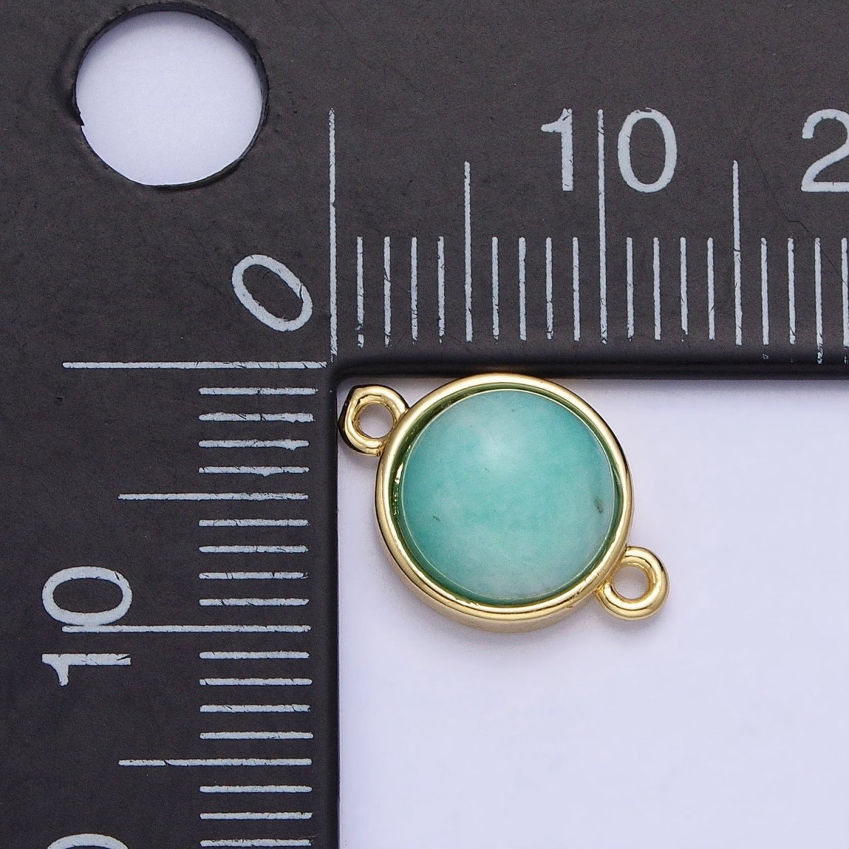 24K Gold Filled Blue Amazonite Natural Gemstone Round Connector | Y-791