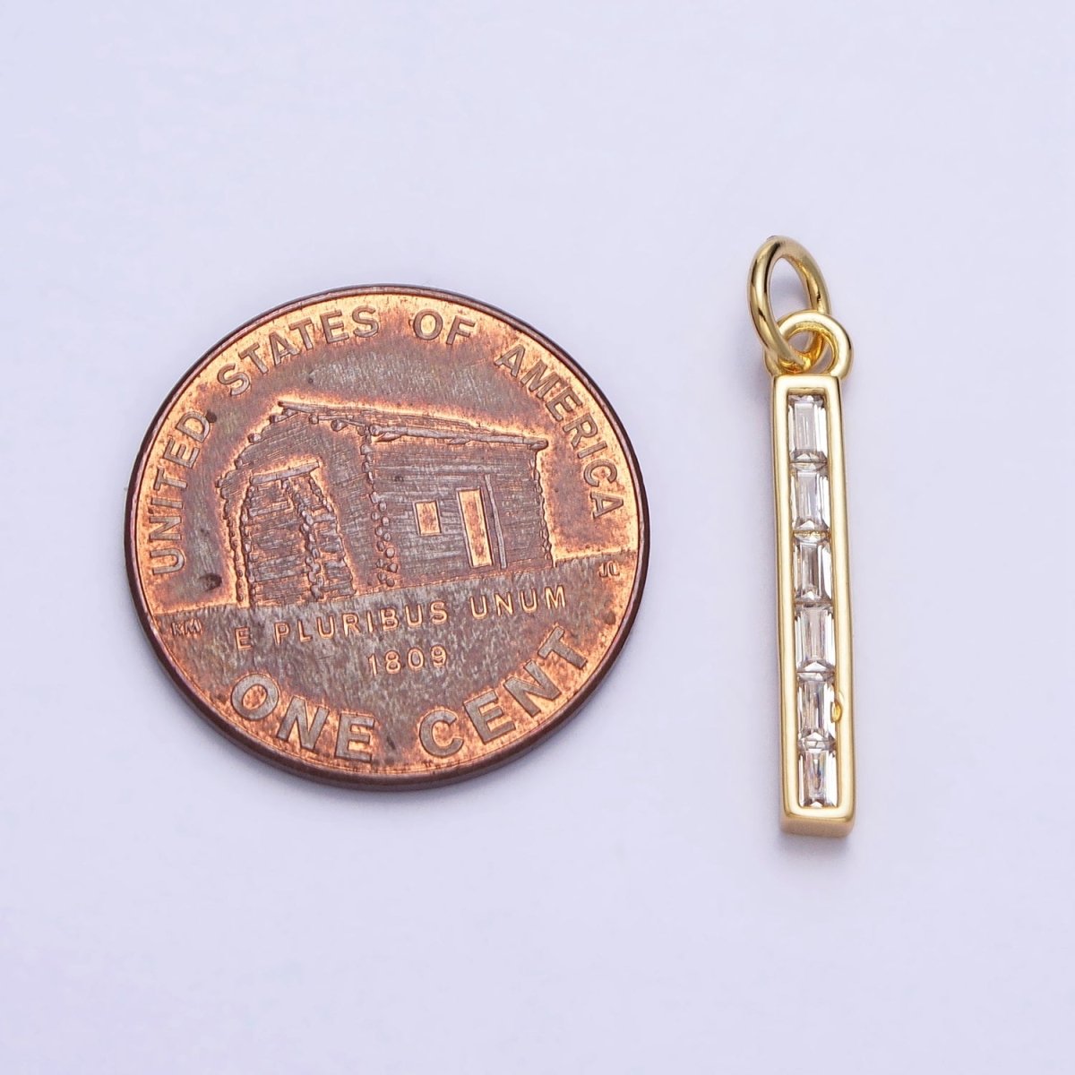 24K Gold Filled Clear Baguette CZ Linear Charm | AA213