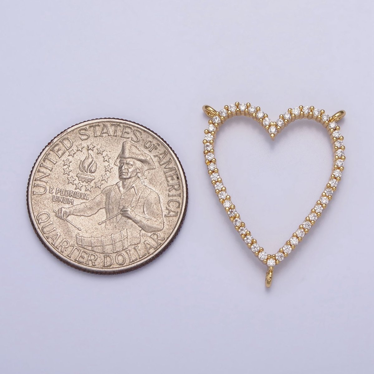 24K Gold Filled Clear Micro Paved CZ Heart Link Triple Three Way Connector Centerpiece for Necklace | Y-785
