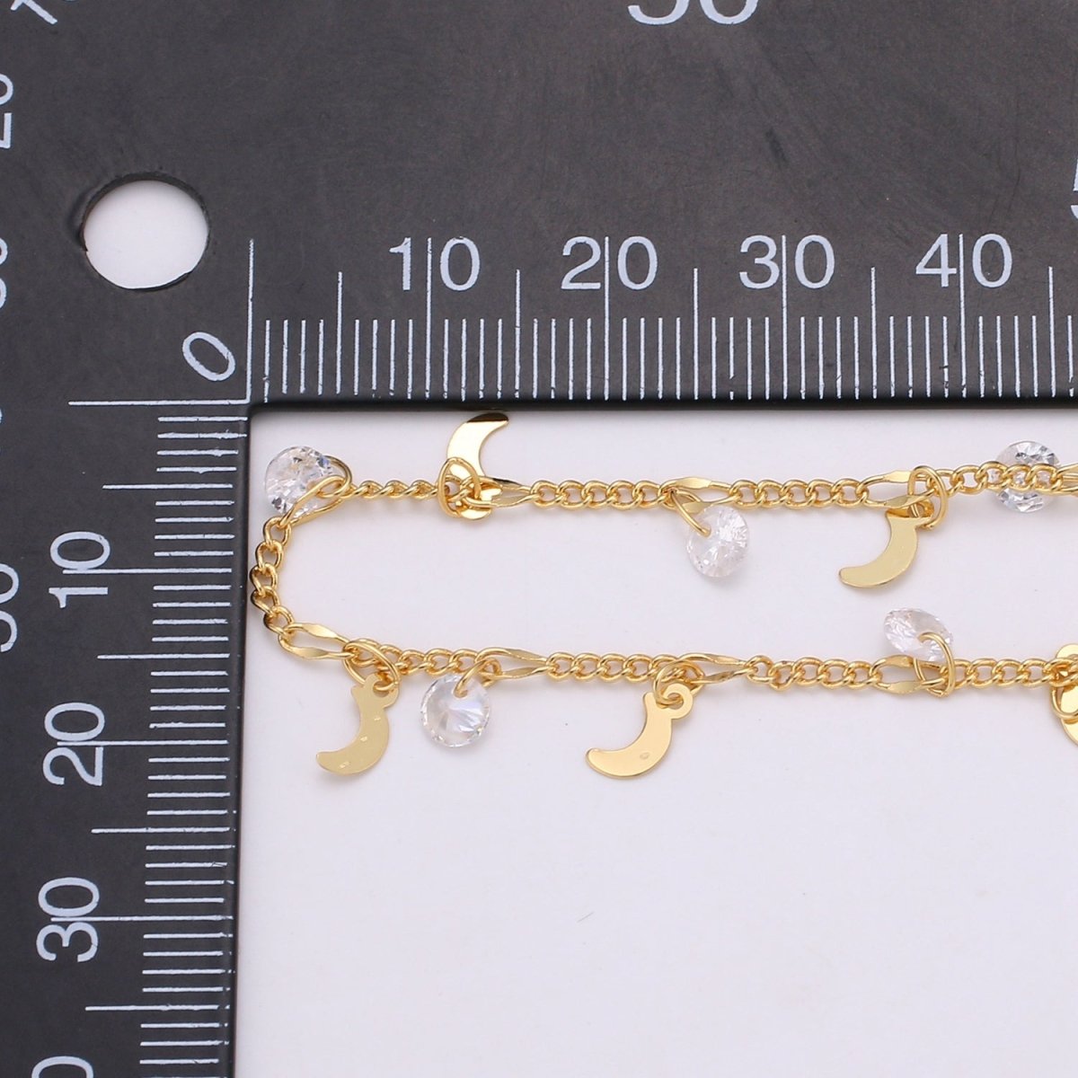OS 24K Gold Filled Curb Crescent Solitaire CZ CZ Cubic Chain by Yard, Rosary Chain Findings, DIY Chains Crafts Accessories Making Supply | ROLL-394 Clearance Pricing