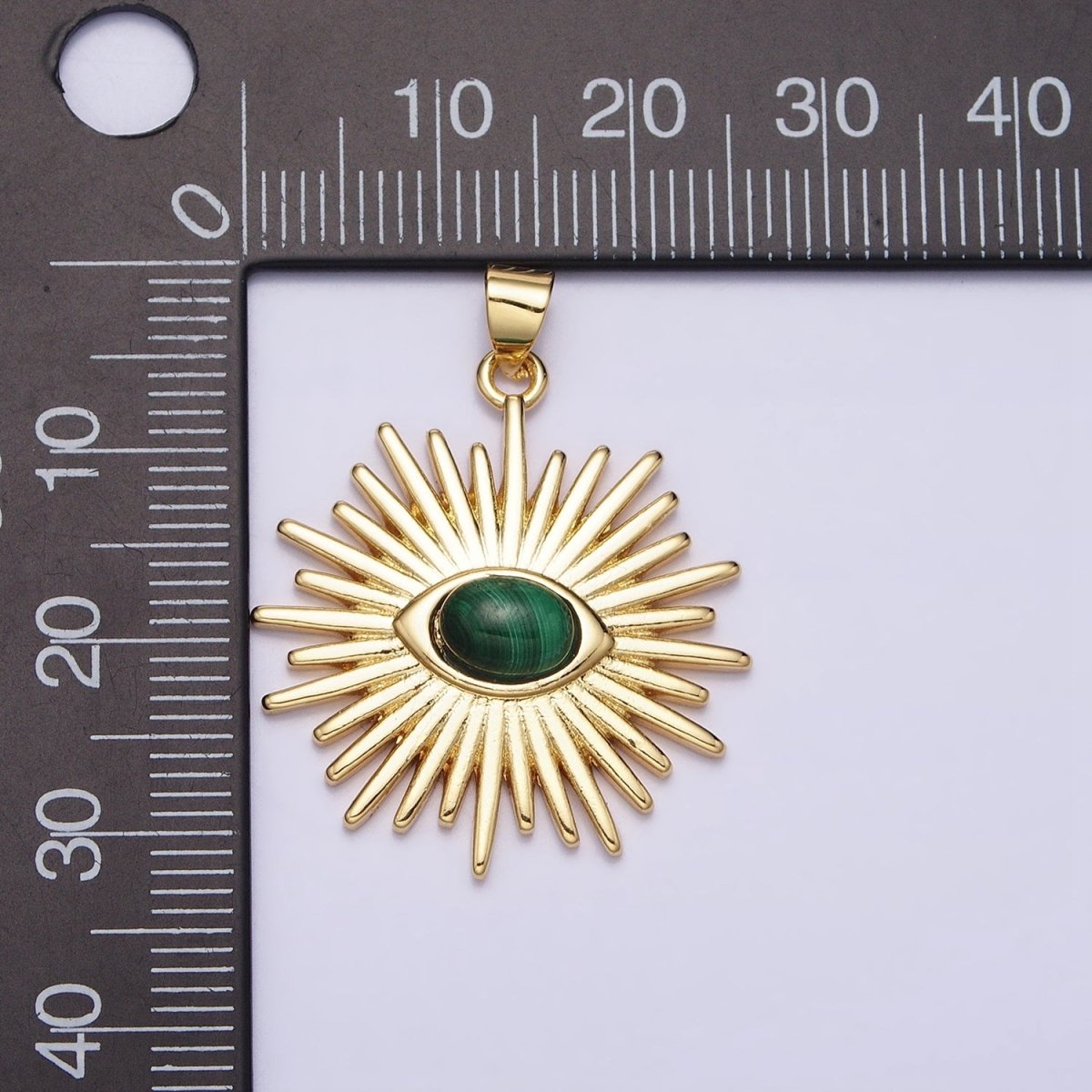 24K Gold Filled Evil Eye Pendant Malachite Eye Charm Cabochon Sun Burst Amulet Medallion Pendant AA280