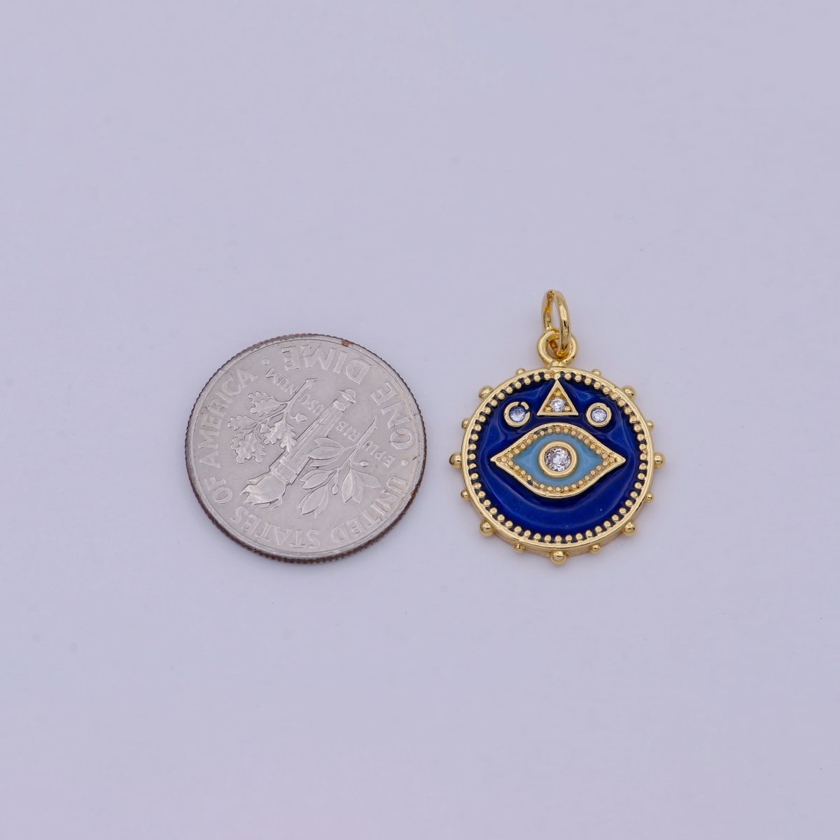 24K Gold Filled Eye Charm Dainty Enamel Blue Evil Eye On Medallion Shape Pendant Epoxy Gold Charm for Necklace Bracelet Component E-124