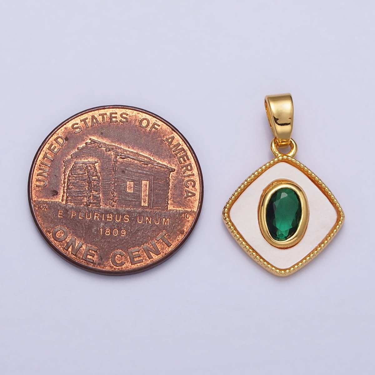 24K Gold Filled Green Oval CZ Shell Pearl Rhombus Beaded Pendant | AA116