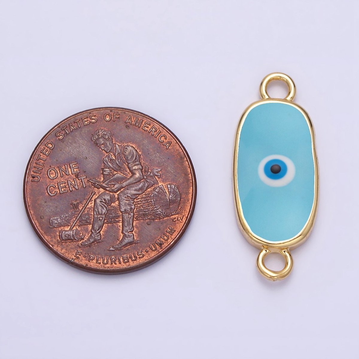 OS 24K Gold Filled Long Oval Blue Enamel Evil Eye Link Connector for Bracelet Necklace Charm Connector Y-889