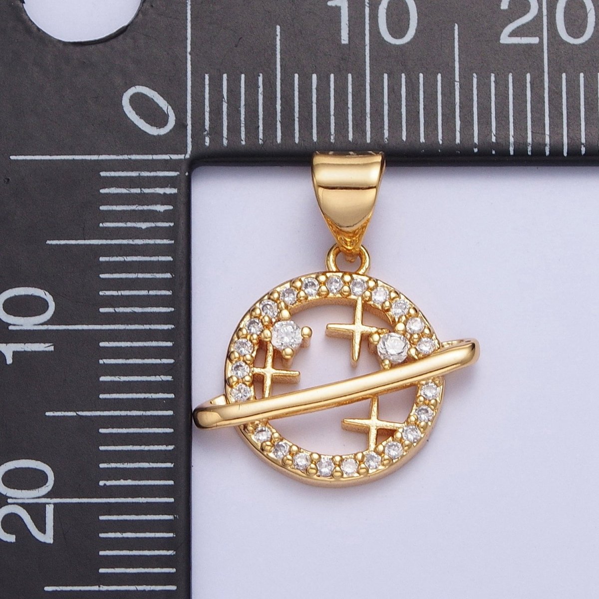 24K Gold Filled Micro Pave Celestial Star Space Planet Pendant For Necklace Making X-438