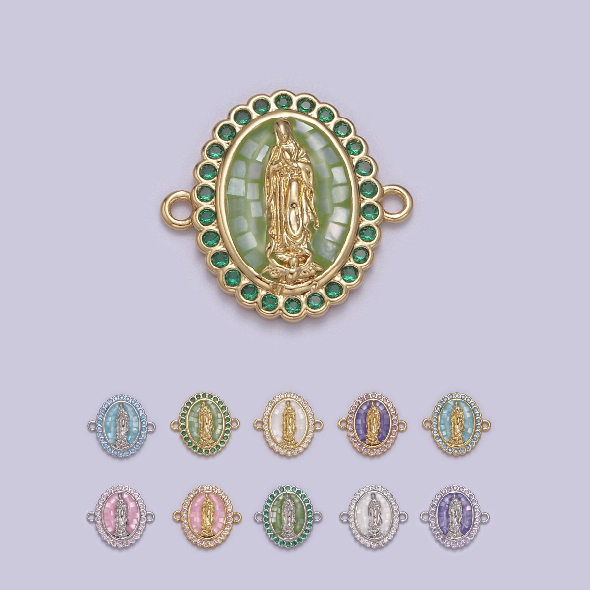 24k Gold Filled Micro Pave Lady Guadalupe Charm Connector, CZ Pave Virgin Mary Charm For Necklace, Bracelet Jewelry Making Y-460 - Y-469
