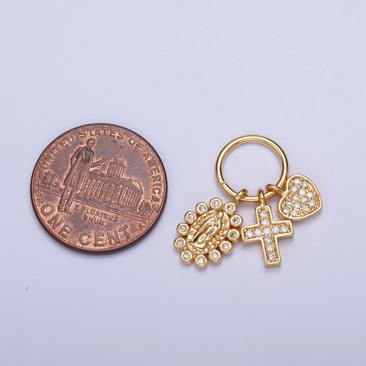 24K Gold Filled Micro Pave Virgin Mary, Heart Love, Religious Cross Charms Pendants For Jewelry Making X-439