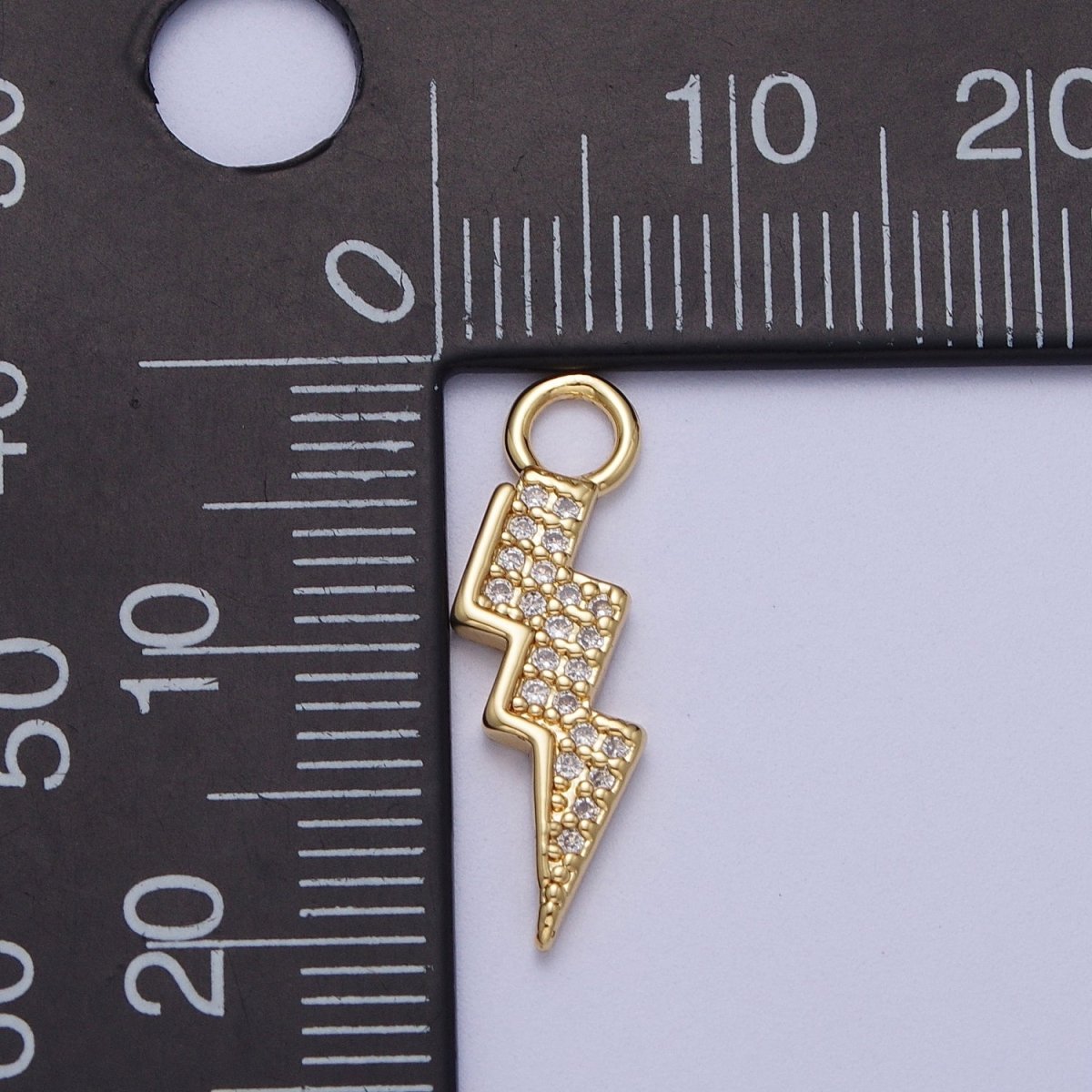24K Gold Filled Micro Paved CZ Lightning Bolt Charm For Weather Thunder Jewelry | N-349