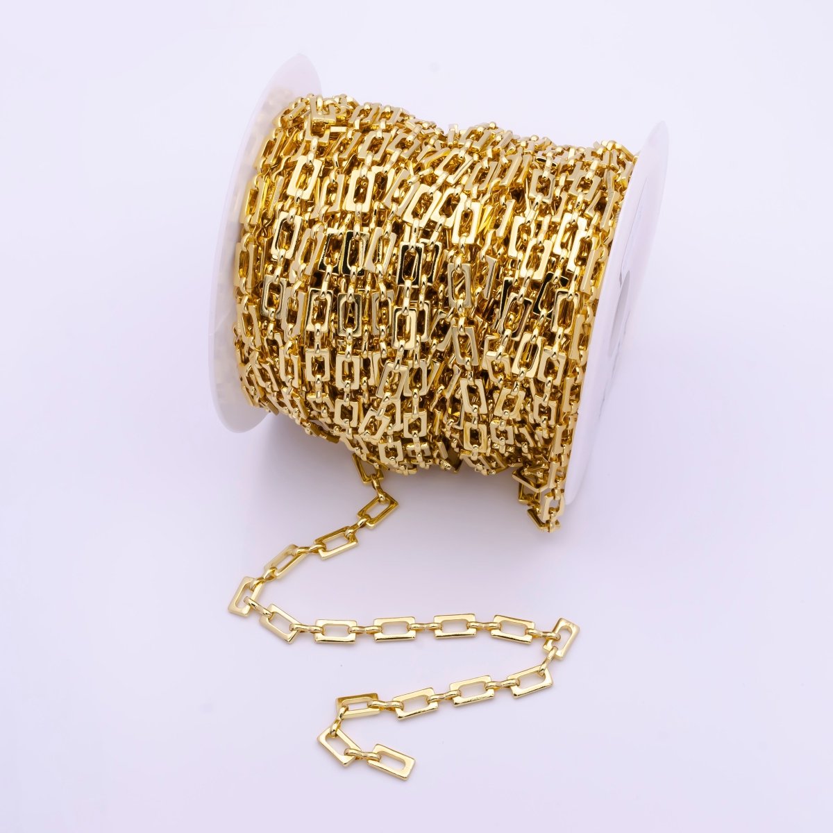 24k Gold Filled Rectangular Paper Clip Chain by Yard, Gold Filled Elongated Chain Wholesale Bulk Roll Chain for Jewelry Making | ROLL-815 Clearance Pricing