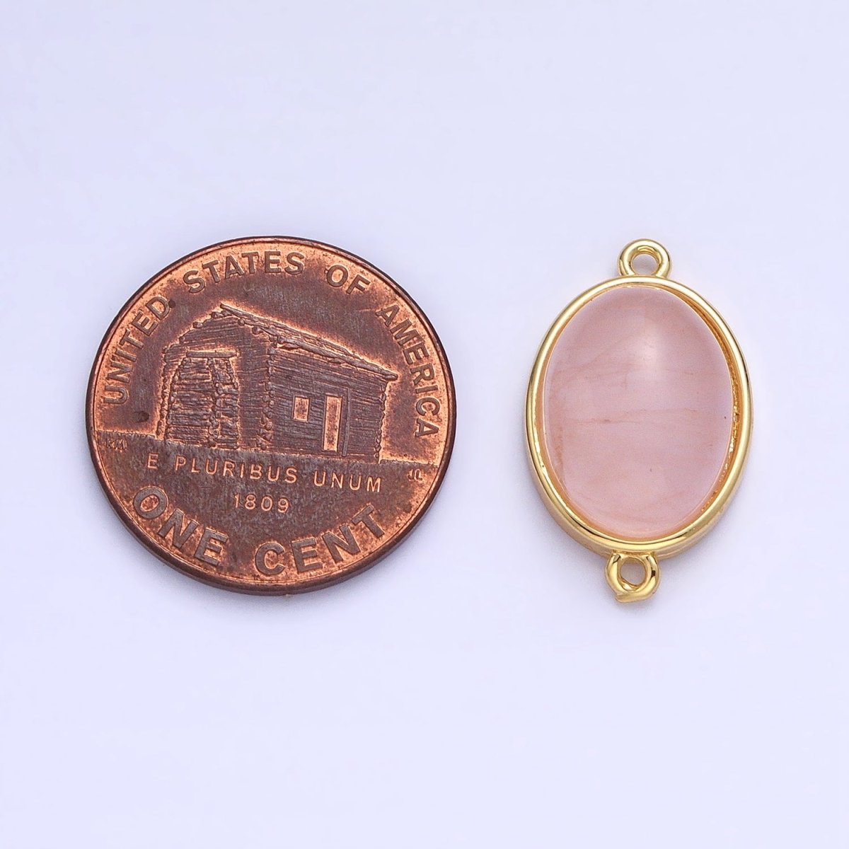 24K Gold Filled Rose Quartz Natural Gemstone Oval Connector | Y-789