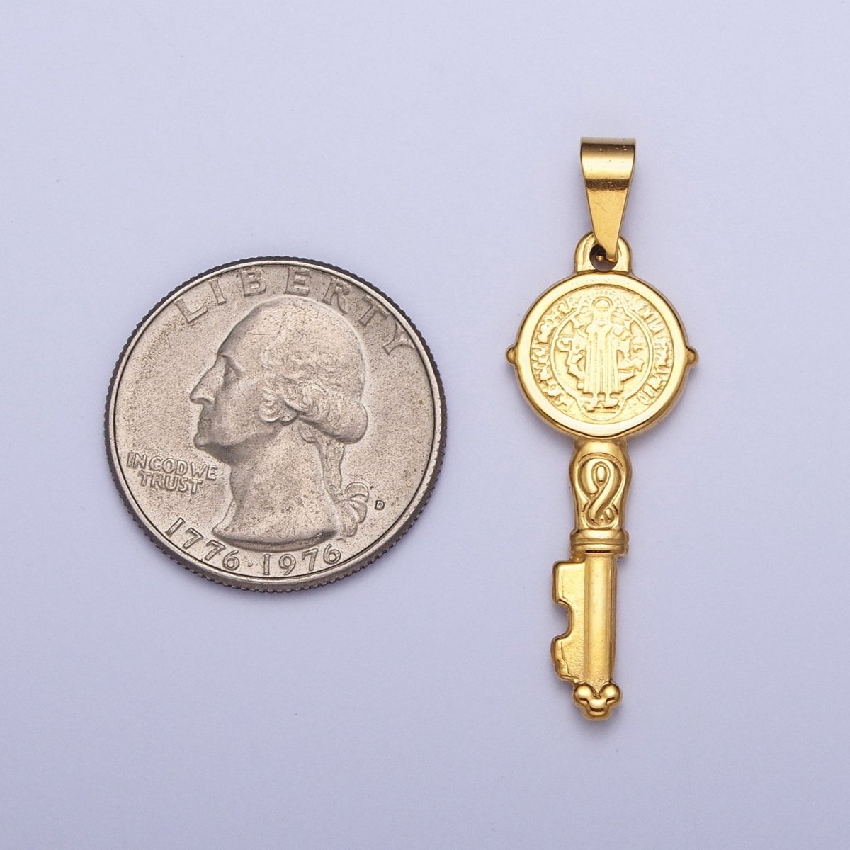 24k Gold Filled Saint Benedict Pendant Double Sided San Benito Charm Religious Key Pendant X-647