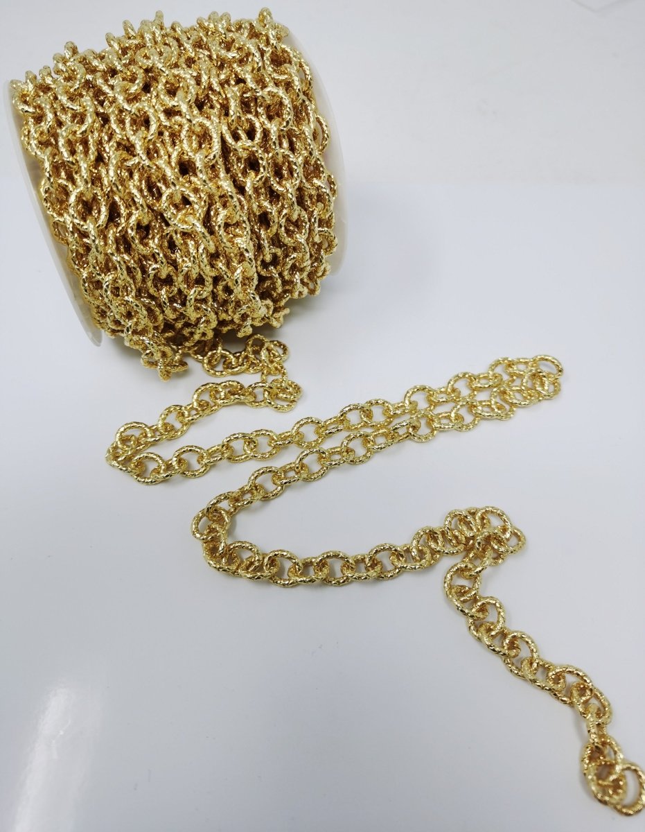 OS 24K Gold Filled Thick ROLO Chain Twisted Texturized Chain, Elongated Oval Chain, 11x9mm link Chain for Necklace Bracelet | ROLL-064 Clearance Pricing