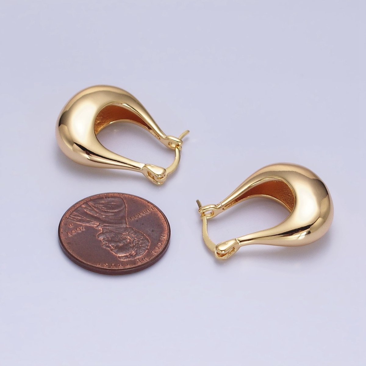 24K Gold Filled U-Shaped Chubby Dome Latch Earrings in Gold & Silver | AB-1405 AB-1406