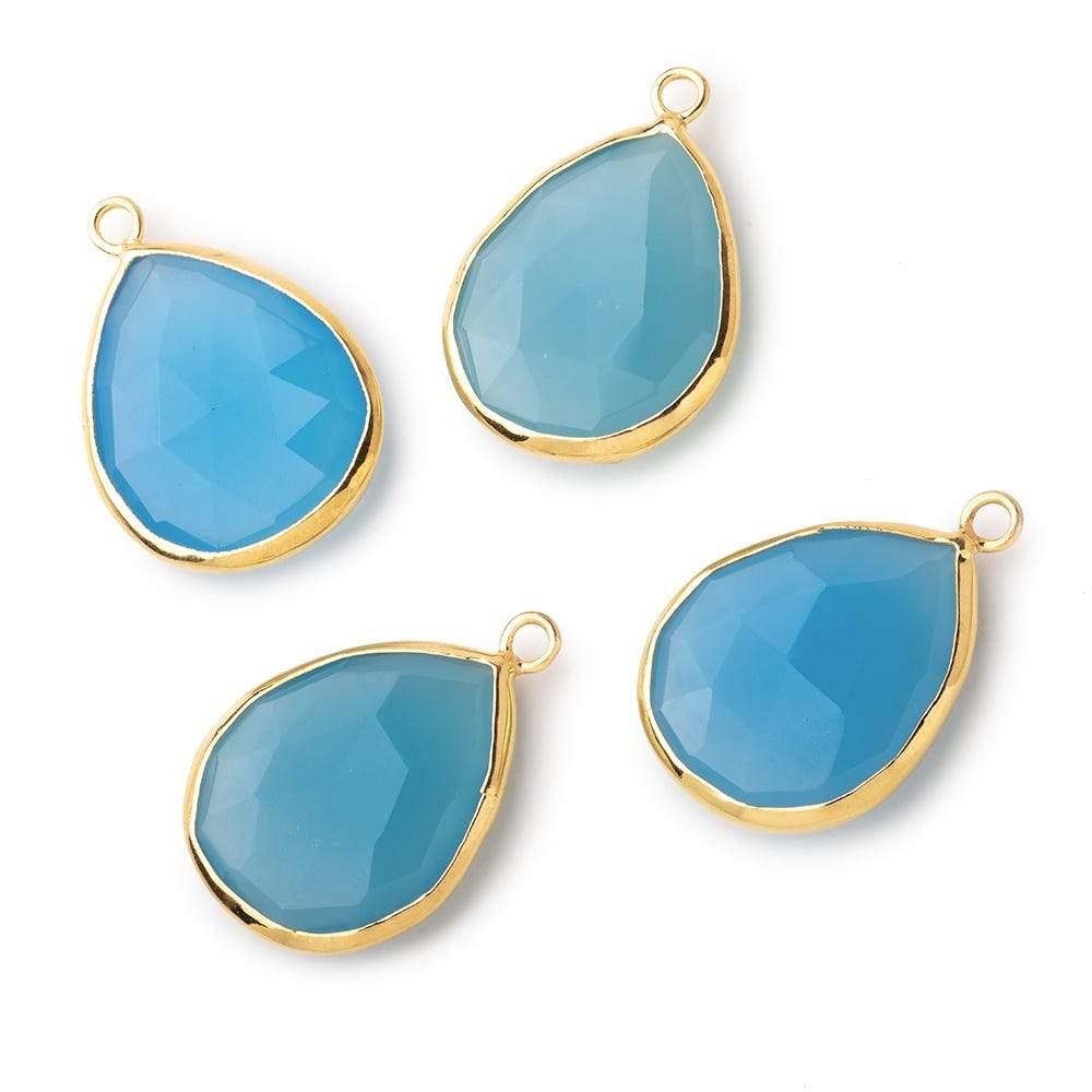 24x16mm Vermeil Bezeled Santorini Blue Chalcedony faceted Pear Focal Pendant 1 piece