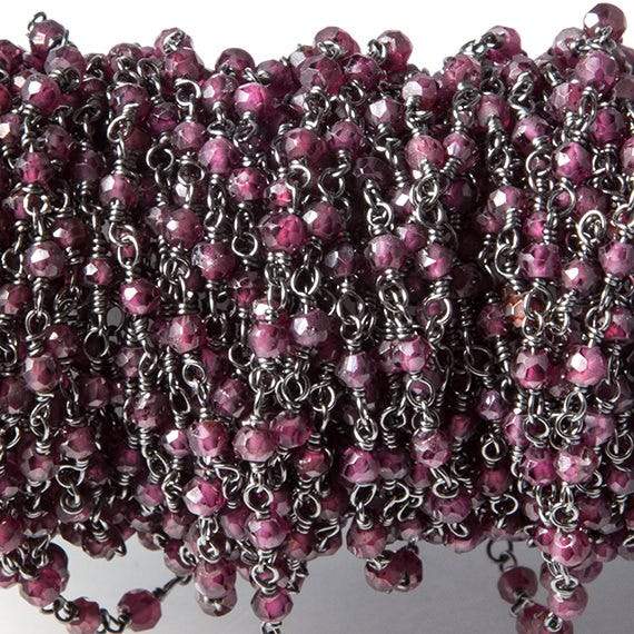 2.5-3mm Rhodolite Garnet rondelle Black Gold plated Chain by the foot 34 pieces