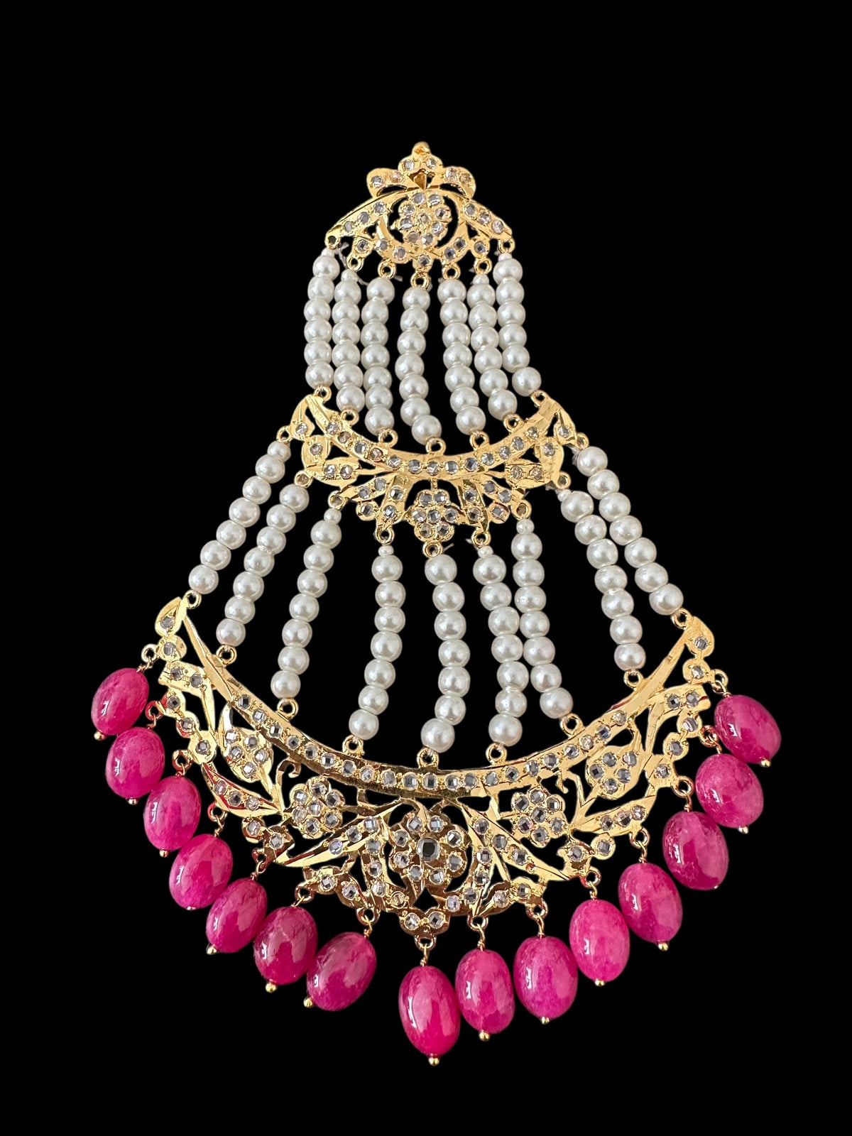 DJHR134 Insia Hyderabadi jhoomar in Ruby pink beads ( READY TO SHIP )