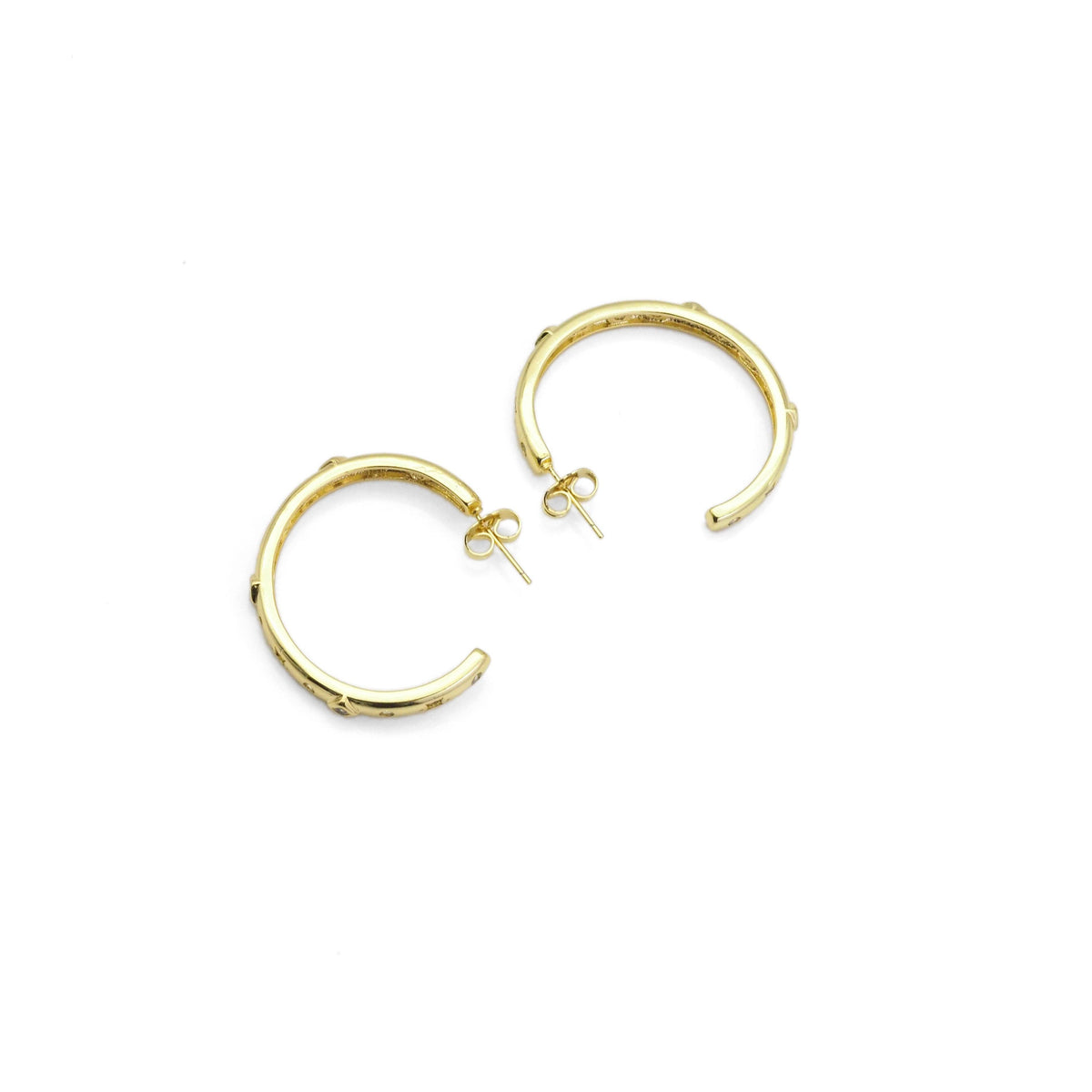 Gold Clear Diamond CZ Hoop Earrings, Sku#LK845