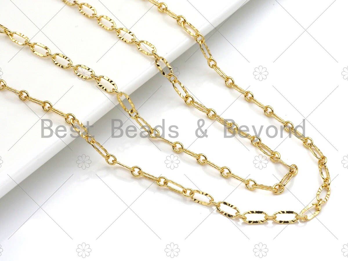 4mm Gold Flat Oval Linked Chain by Yard, Dainty Delicate Oval Link Chain, Gold Plated Brass Chain, Wholesale Chain, sku#LK124