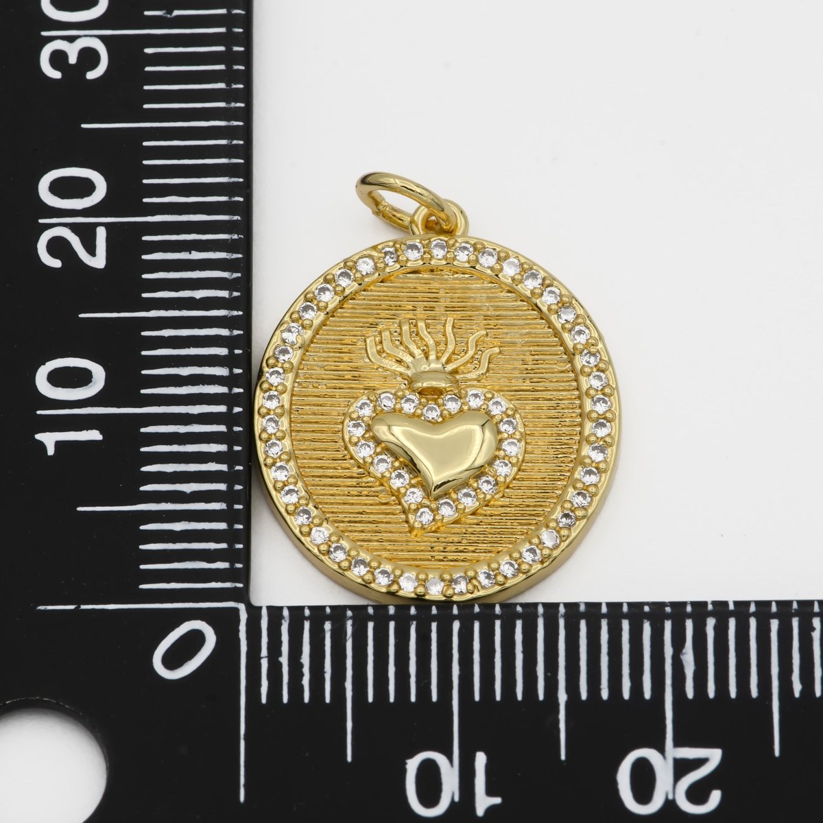 25x18mm 24k Gold Fill Milagro Heart charm, micro pave heart Coin Medallion Pendant E-276
