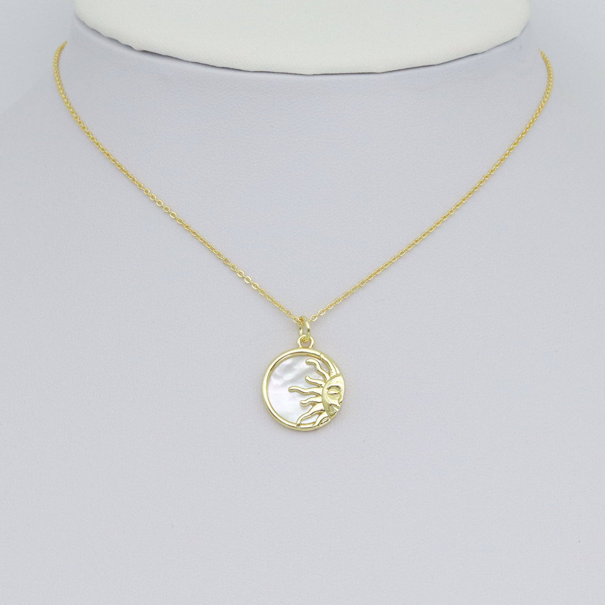 Gold Mother of Pearl Sun Coin Charm Pendant, Sku#LK1025