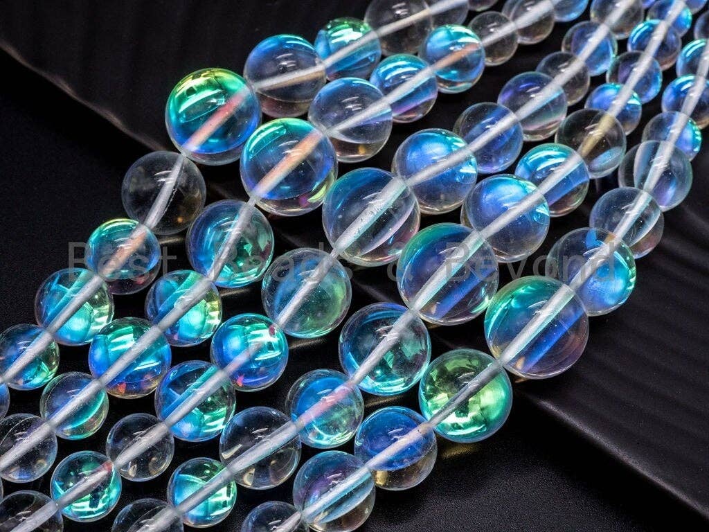 Manmade Rainbow Moonstone Graduated Beads Strand, 6mm-16mm, Loose Clear translucent round manmade Moonstone, 15.5inch FULL strand, SKU#U78