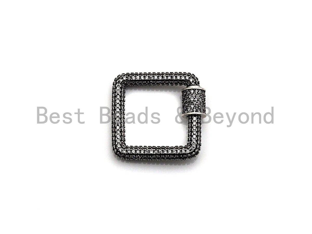 Fully Clear Cz Micro pave Square Shape Clasp, CZ Pave Square Clasp, Antique Silver Carabiner Clasp, 23mm, sku#H181